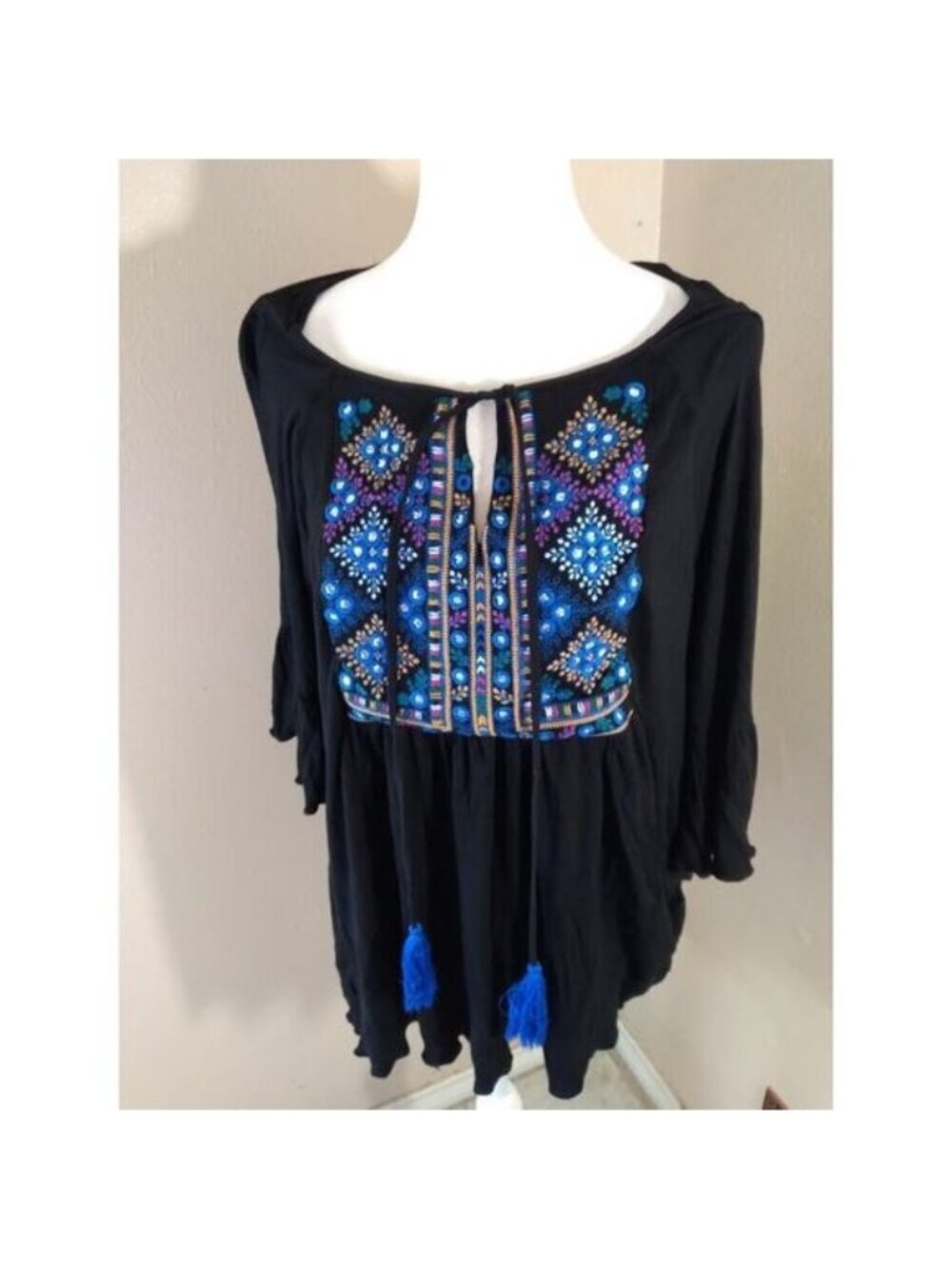 Catina Top Black Embroidered Stud Boho Fairy Beach Festival